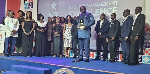 • Mr. William Tetteh and his team after receiving the Project of the Year Award