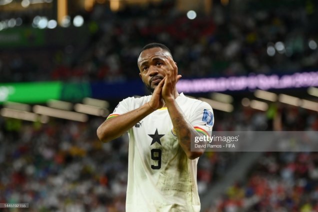 AL RAYYAN, QATAR - NOVEMBER 28: Jordan Ayew of Ghana applauds fans during the FIFA World Cup Qatar 2022 Group H match between Korea Republic and Ghana at Education City Stadium on November 28, 2022 in Al Rayyan, Qatar. (Photo by David Ramos - FIFA/FIFA via Getty Images)