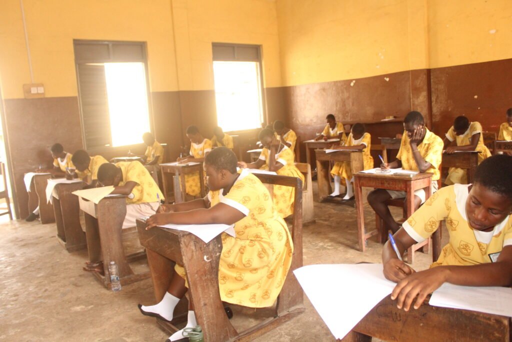 Candidates writing their BECE exams at st Anthony Basic School in Accra 