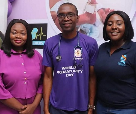 Efia Akese (left), Founder, NICU Soldiers, with Dr Essel, and Ms Abaka (right)