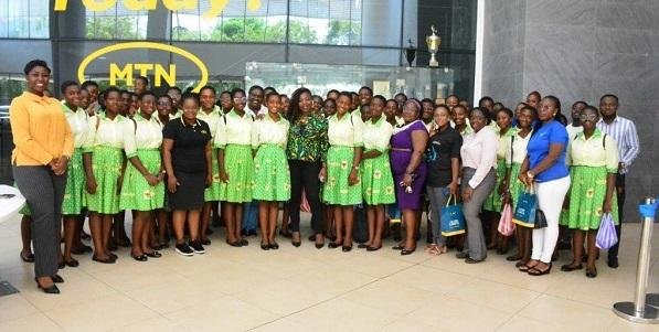 A group picture with the Girls in ICT from Aburi SHS at MTN House