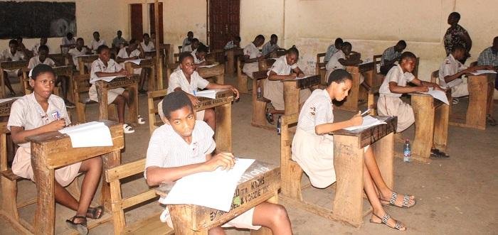 • BECE candidates writing the exam at the Kaneshie Cluster of schools in Accra Photo. Ebo Gorman