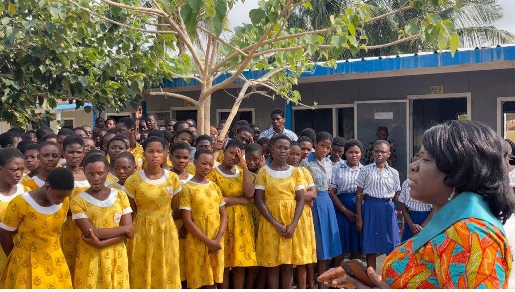 Mrs Habiba Kotomah addressing BECE candidates writing the exam at the Justice Nii Armah Ollenu Centre at La in Accra. Photo. Victor A. Buxton