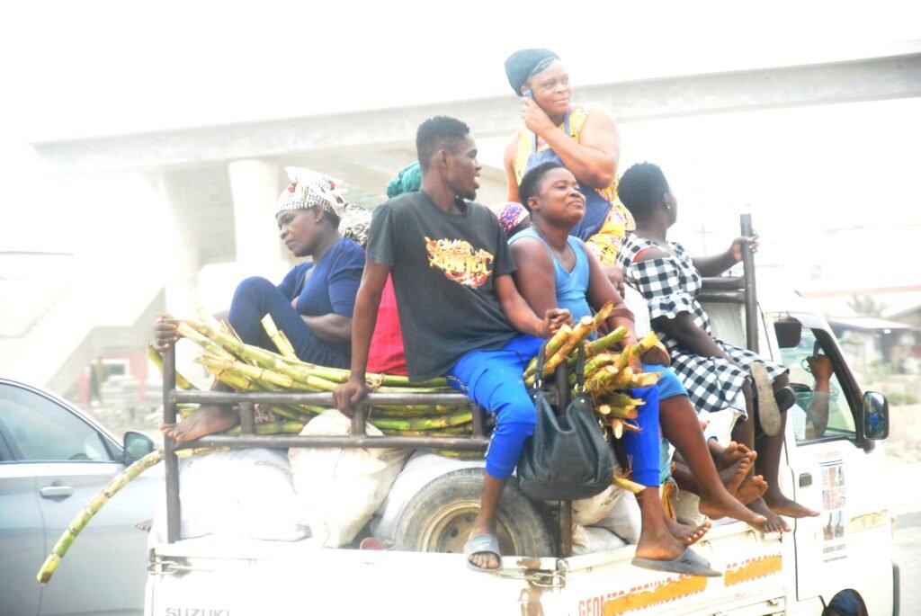 Our mothers seating on top of their foodstuffs in a moving vehicle on the Nsawam Road     Photo Elizaabeth Okai