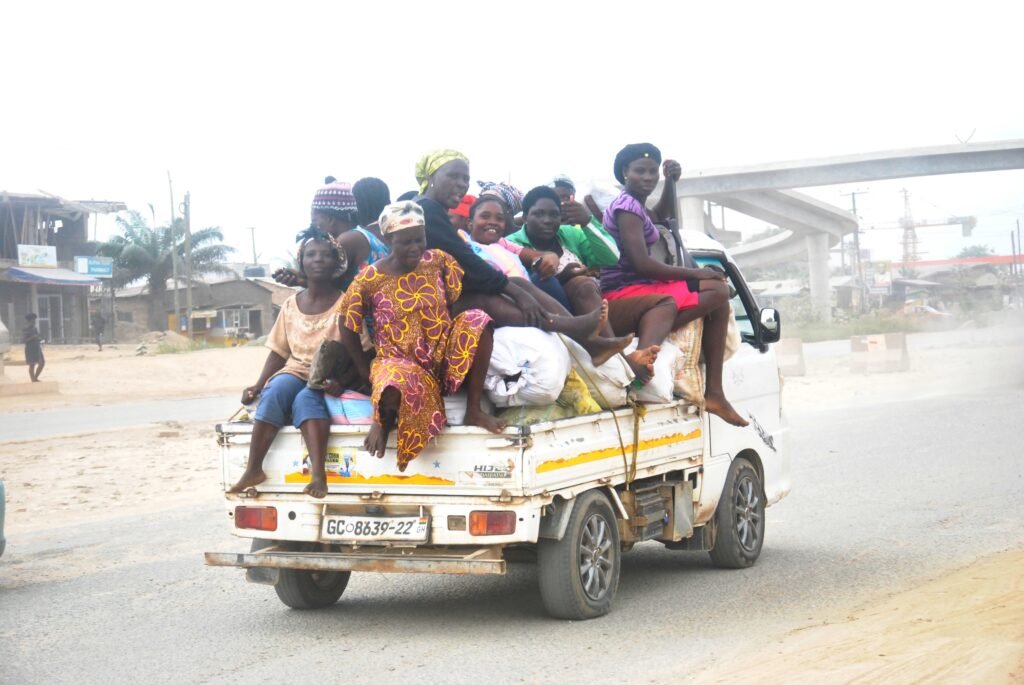 Our mothers seating on top of their foodstuffs in a moving vehicle on the Nsawam Road Photo Elizaabeth Okai