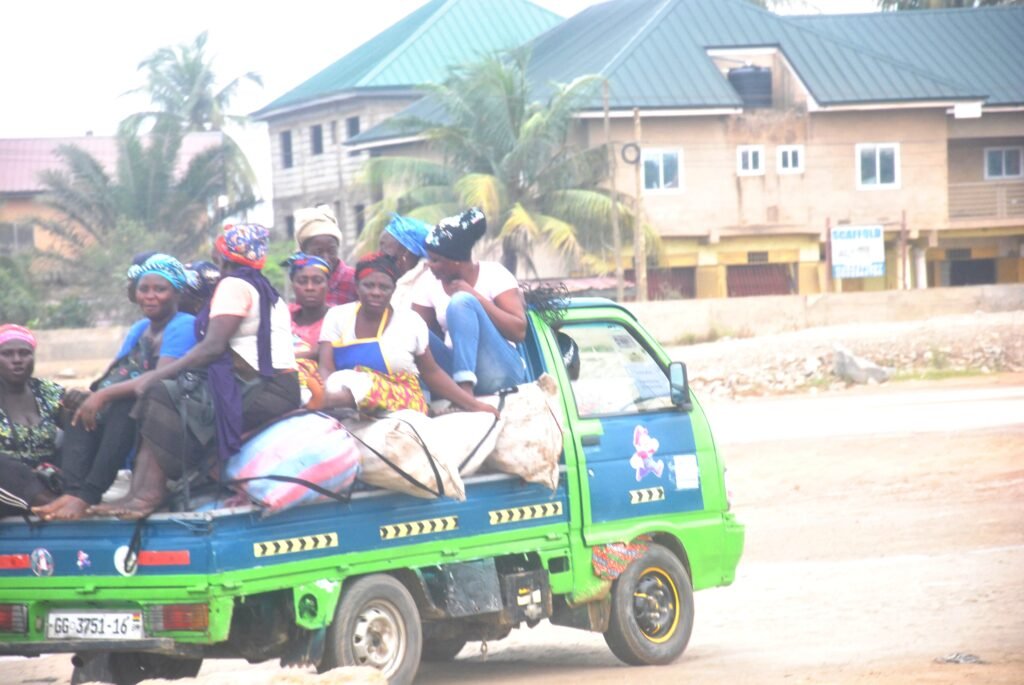 Our mothers seating on top of their foodstuffs in a moving vehicle on the Nsawam Road Photo Elizaabeth Okai