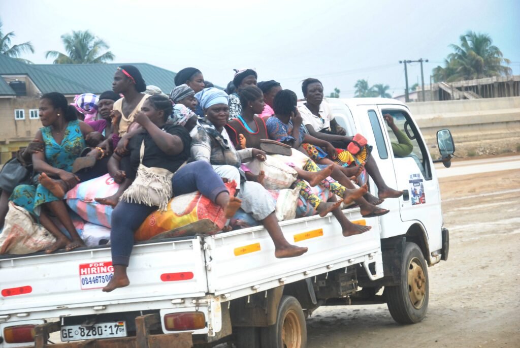 Our mothers seating on top of their foodstuffs in a moving vehicle on the Nsawam Road Photo Elizaabeth Okai