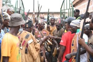 Cultural display by warriors of Mamprugu leading the King to the event