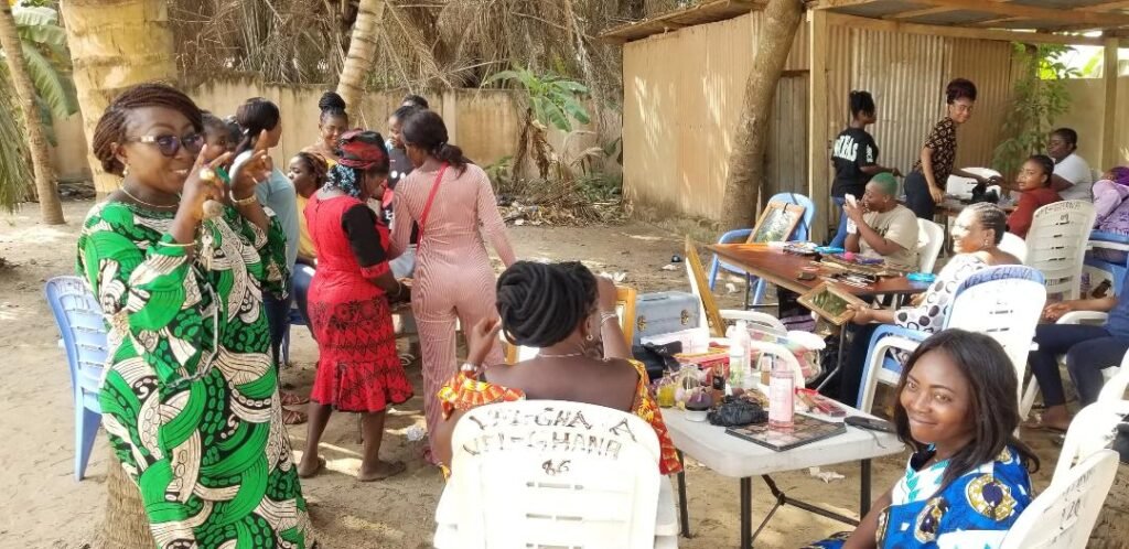 Hon Gomashie with some beneficiaries during some of the skills training