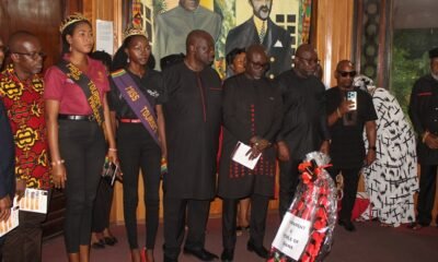 • Mr Andrew Egyapa Mercer (third from right), Mr Akwasi Agyeman (fifth from left) and other dignitaries observing a minutes silence at the