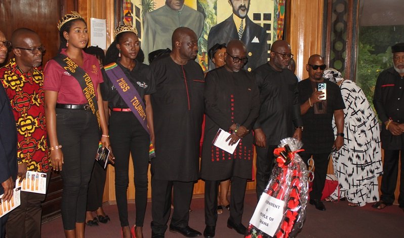 • Mr Andrew Egyapa Mercer (third from right), Mr Akwasi Agyeman (fifth from left) and other dignitaries observing a minutes silence at the