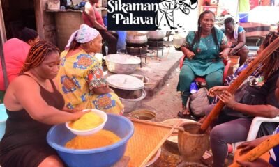 • Some Ga women preparing the delicious festive dish known as kpokpoi