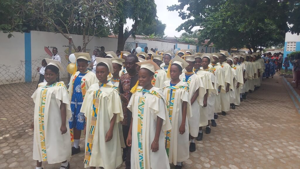 The class six pupils in a procession