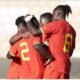 Black Stars players celebrate a goal