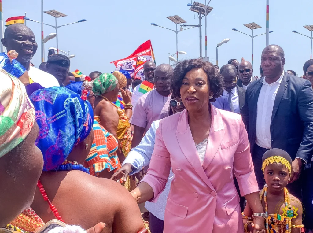 Ms Shirley Ayorkor Botchwey interacting with some queenmothers on arrival