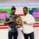 Coach Carl Lokko (right) and John Laryea display a title belt