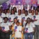 •Mrs Ofori (seated, middle) with participants displaying their certificates. In front of her is El-Zoe Van-Dyck, a sixyear- old who also aquired the skills