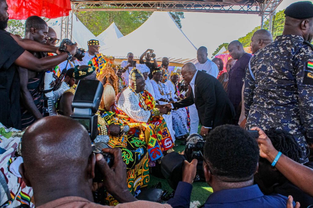 President Akufo-Addo[right]exchanging pleasantries with Togbui Sri III.