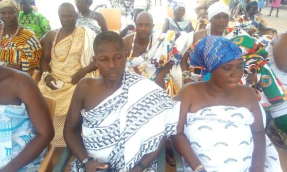 • The Chief of Fievie Clan Division of Agave Traditional Area, Togbe Nornorkuadzi-Tsigbe II and Mama Kumorxe II (sitting behind their linguists)