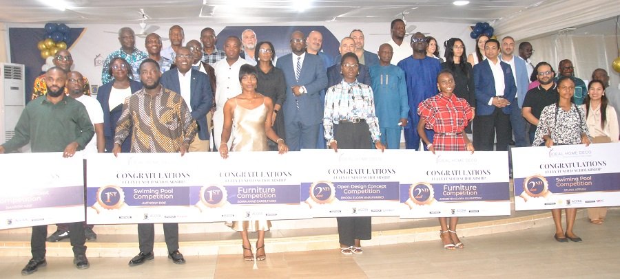 • Prof. Amevi Acakpov (middle) with Mr Tony Haikal with staff of ATU, some members of Ideal Home Decor and award winners Photo Lizzy Okai