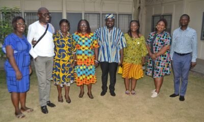 • Mrs Georgina Naa -Maku Quaittoo (fourth from left) with Mr Albert Dwumfour (fourth from right). with them are Miss Jemima Kuatsinu, a reporter with the Spectator (left) and executives of the GJA