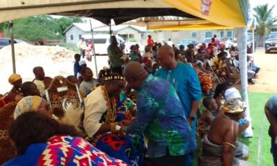 Mr Gunu and Mr Segbefia exchanging pleasantries with the chiefs